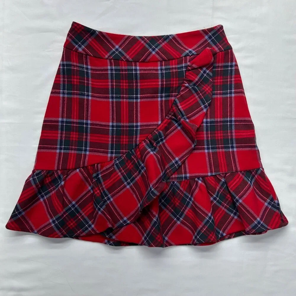 Vineyard Vines Nantucket Lurex Tartan Red Ruffle Skirt NWT Size 00 - Picture 12 of 15